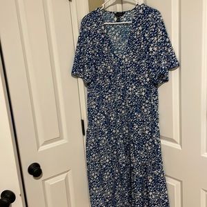 Blue and cream midi dress